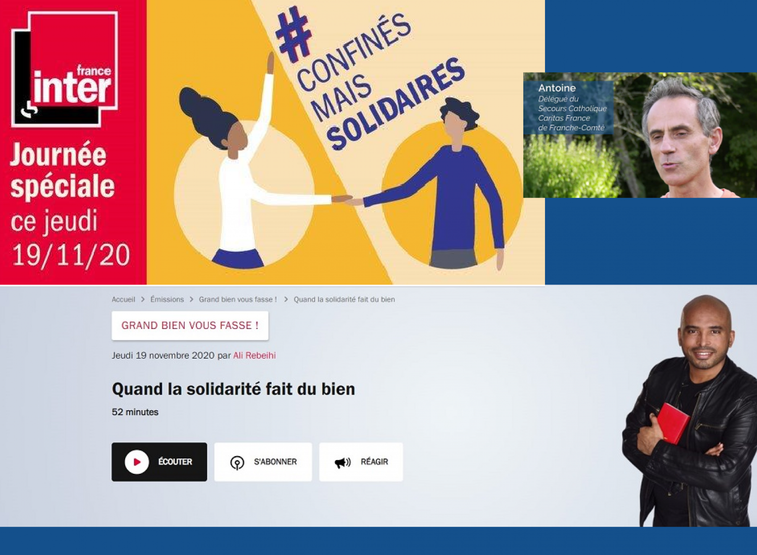 Journée spéciale solidarité sur France Inter, 19 novembre 2020 émission "Grand bien nous fasse"