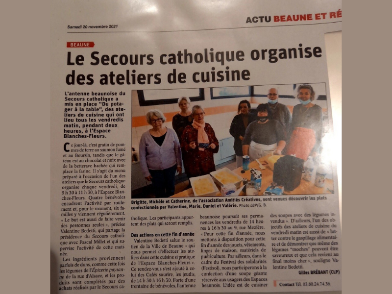 Le Secours Catholique organise des ateliers de cuisine