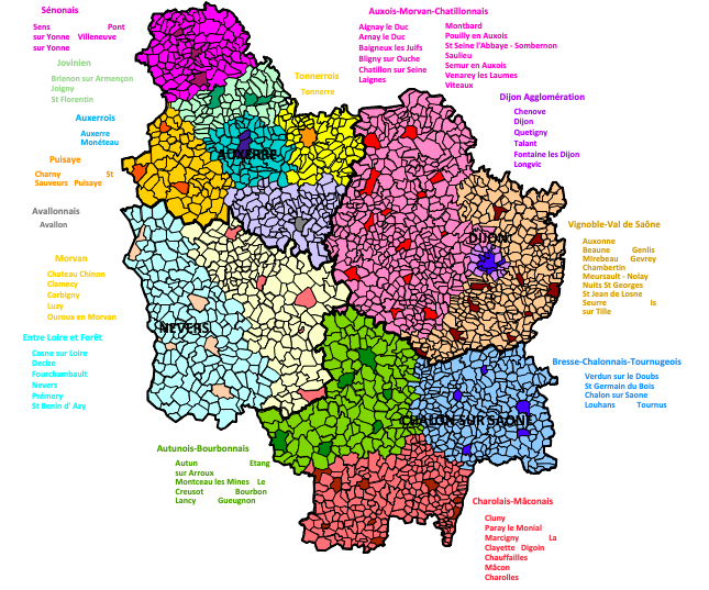 Carte des implantations en Bourgogne