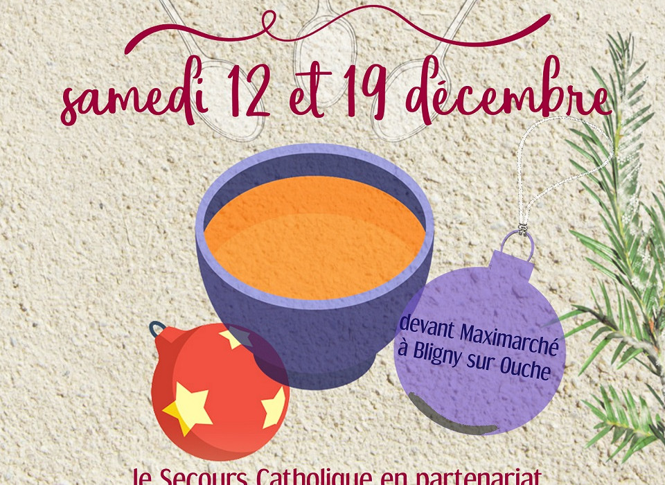 Par ici la bonne soupe, stand du Secours Catholique à Bligny-sur-Ouche les 12 et 19 décembre 2020