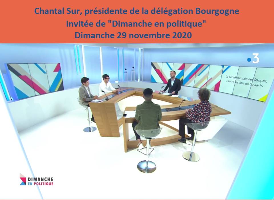 Émission "Dimanche en politique" sur France3 Bourgogne du 29 novembre 2020 « DImanche en politique » du 29 novembre 2020 avec Chantal Sur, invitée de l'émission sur France3 Bourgogne