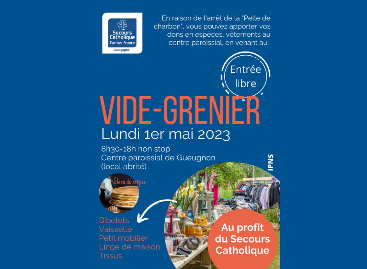 Le Secours Catholique de Gueugnon organise son vide-grenier