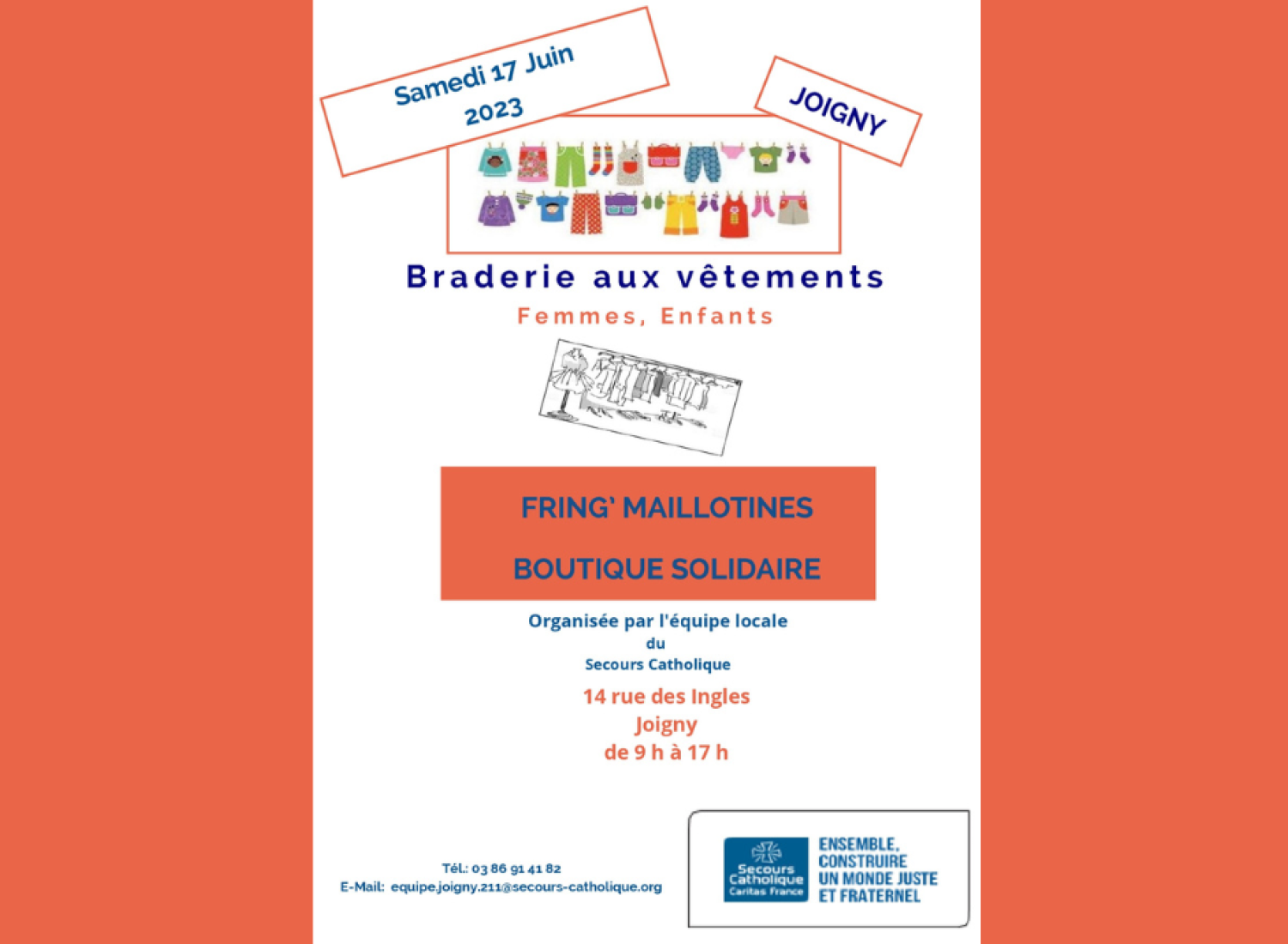 Braderie solidaire aux vêtements organisée par le Secours Catholique de Joigny