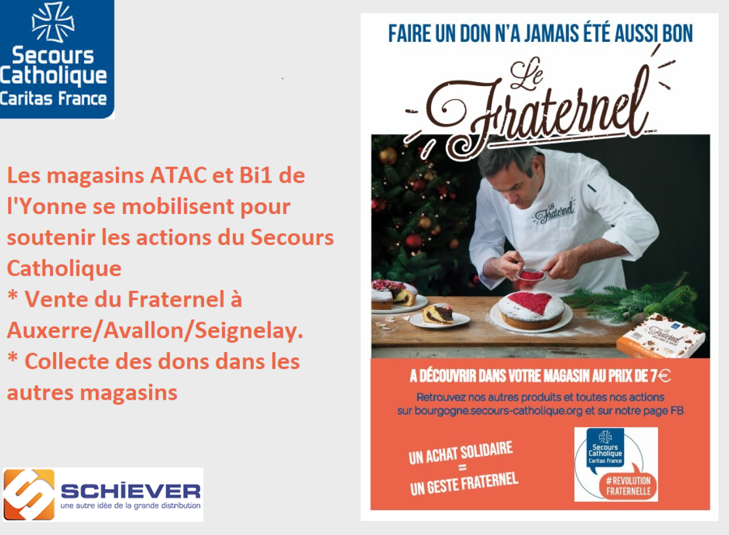 Soutien des magasins ATAC et Bi1 au Secours Catholique de l'Yonne