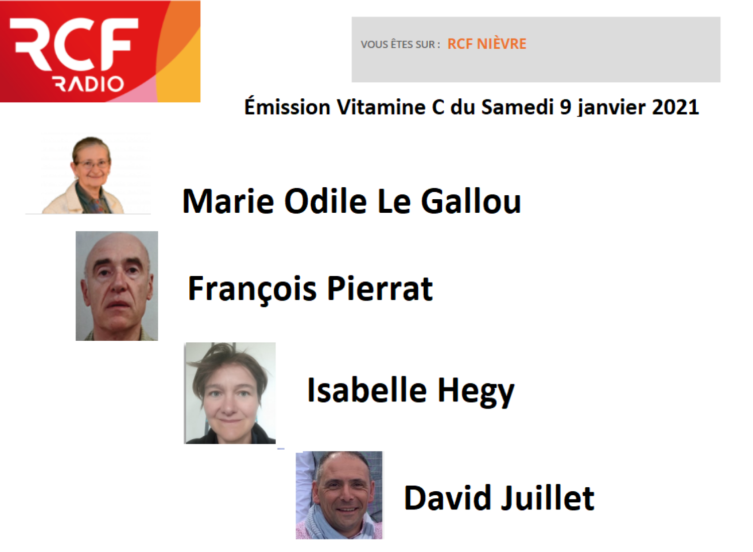 Émission « Vitamine C » du samedi 9 janvier 2021 sur RCF Nièvre